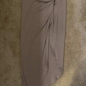 Cider Brown Asymmetrical Ruched Midi Skirt